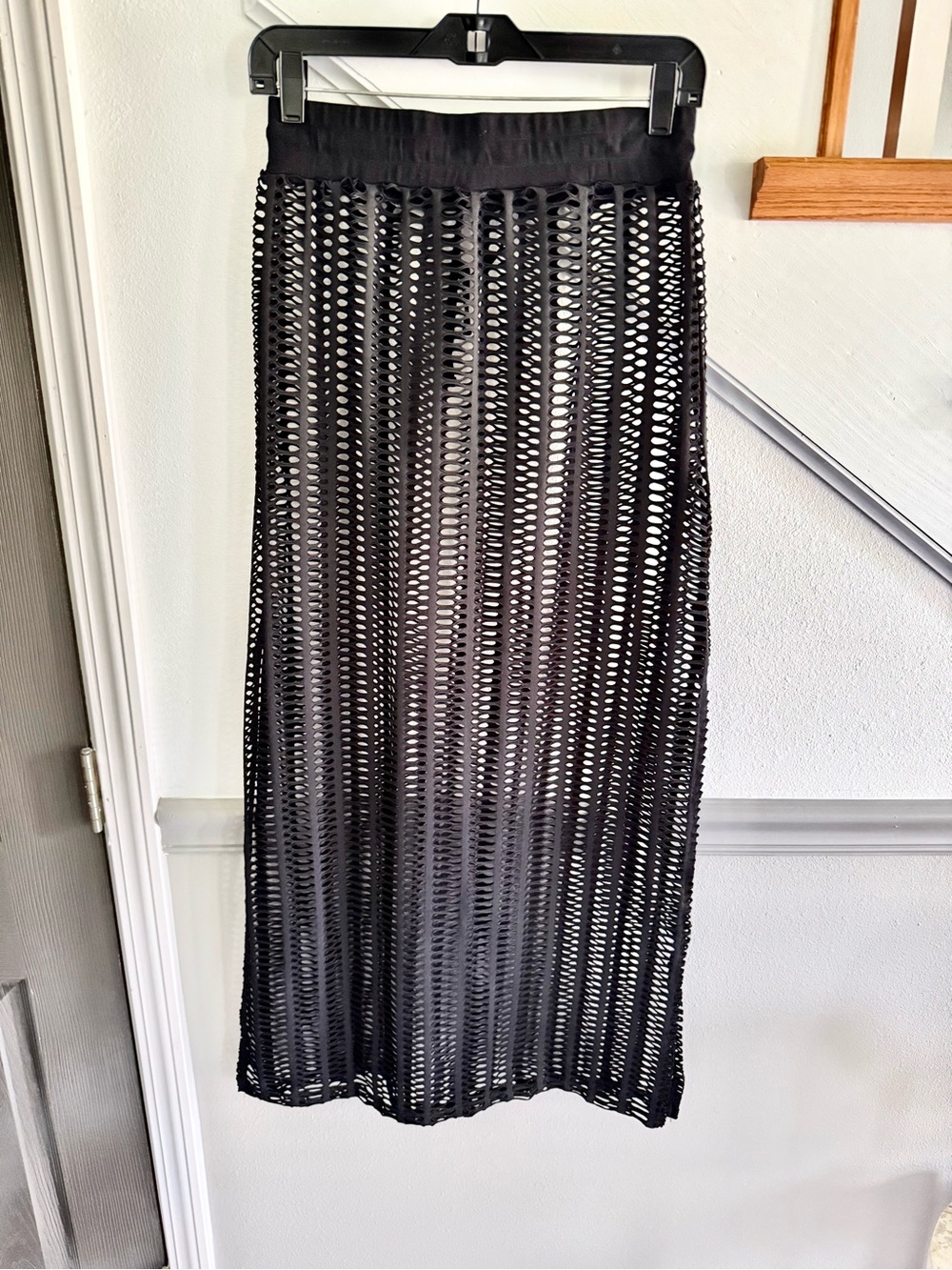 blanc noir Black Open-Knit Maxi Skirt